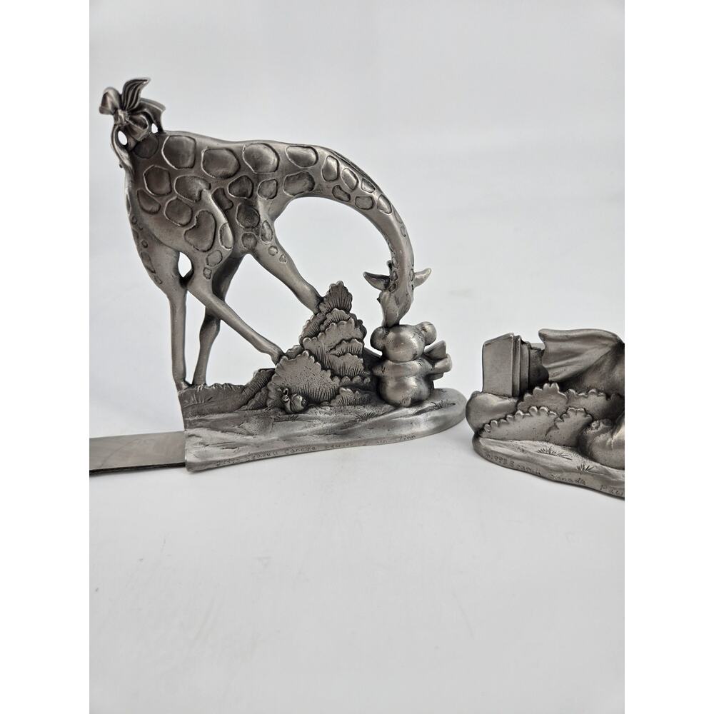 Whimsical Vtg 90s Etain Zinn Seagull Pewter Giraffe Elephant Storytime Bookends - Picture 16 of 16